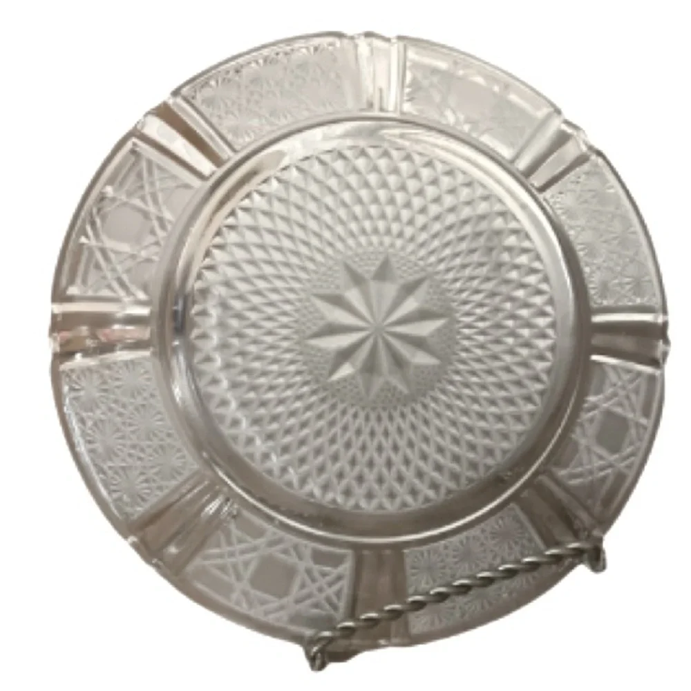 KIG Indonesia Daisy and Cane Pattern Depression Glass 6” Dessert Plate